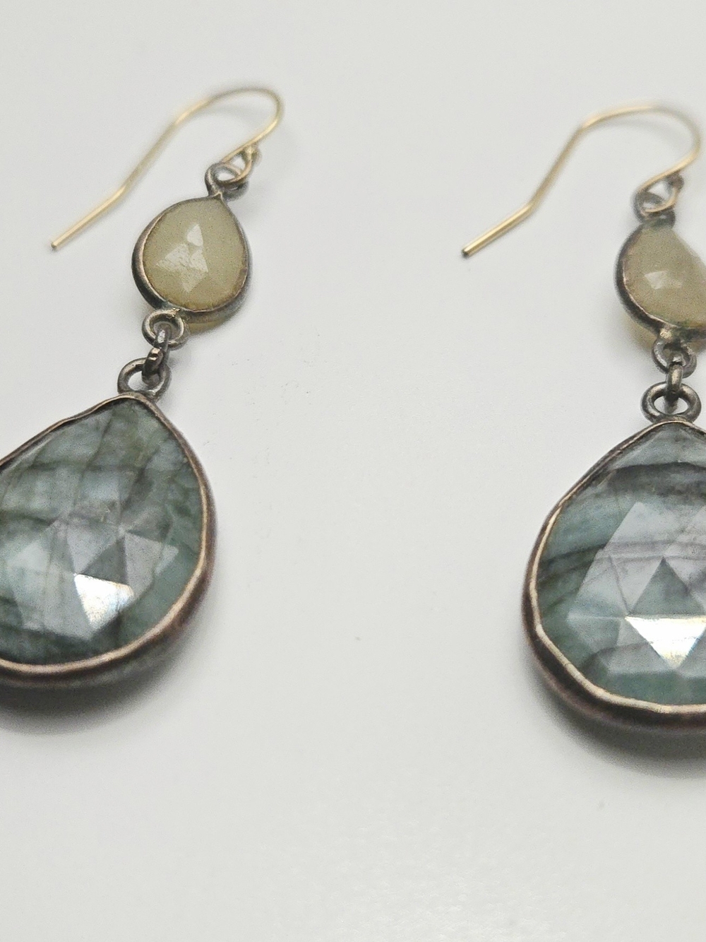 Faceted Teardrop Sapphire and Pale Yellow Stone Drop Earrings